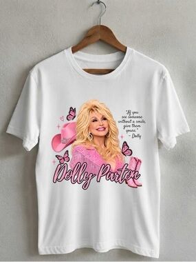 Gildan Shirt White Graphic Tee with Dolly Parton